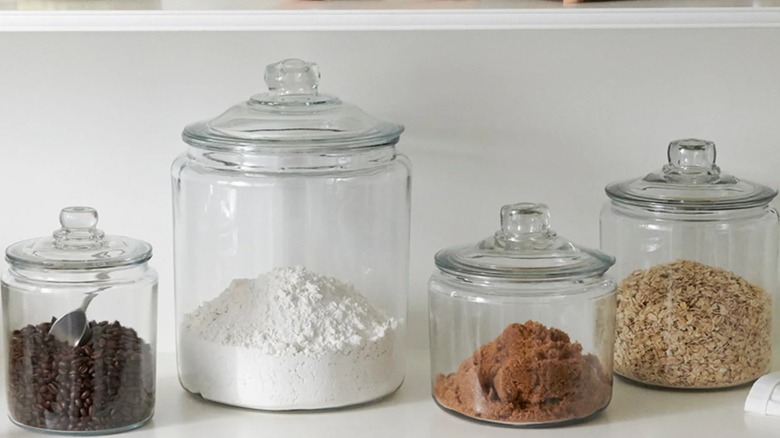 Assorted sizes of Anchor Hocking Glass Heritage Jars on a shelf