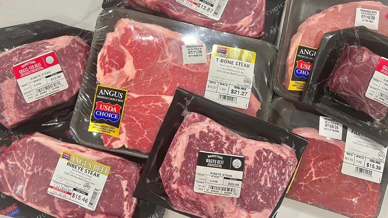 Eight different steak cuts from Walmart in the packaging