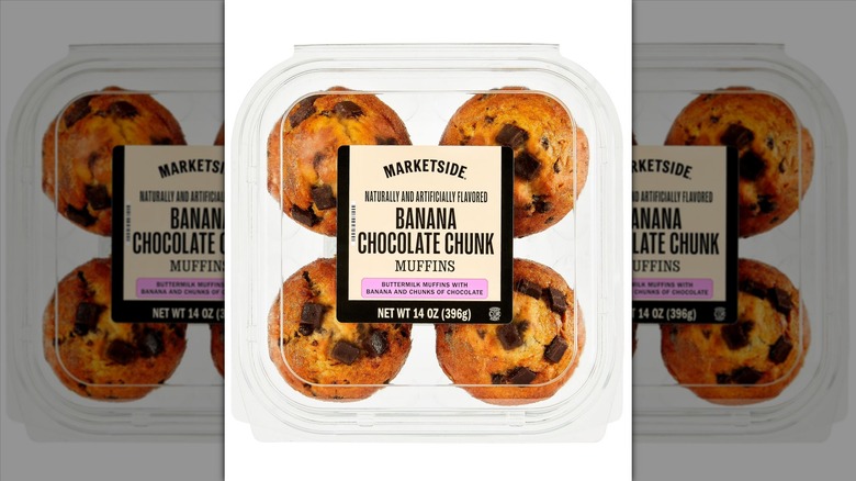 Package of four Marketside banana chocolate chunk muffins