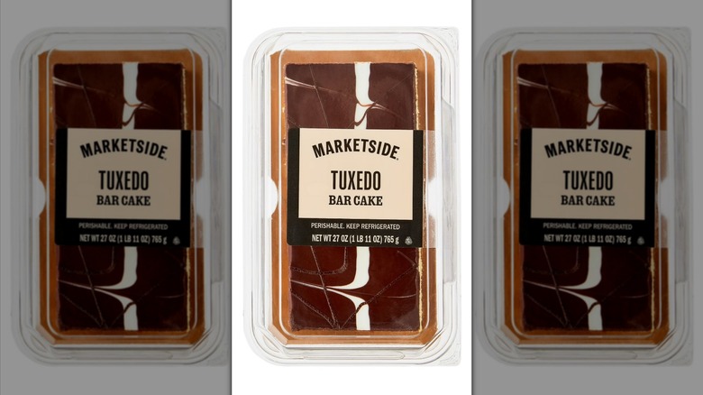 Package of Marketside tuxedo marble bar cake with chocolate ganache