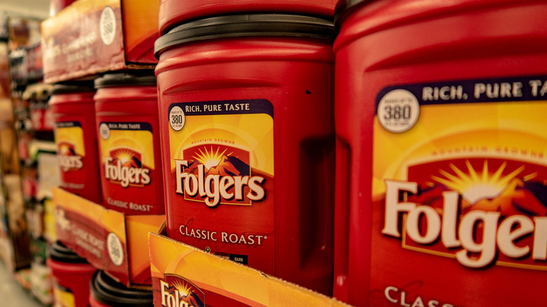 Grocery store display of Folgers Classic Roast coffee