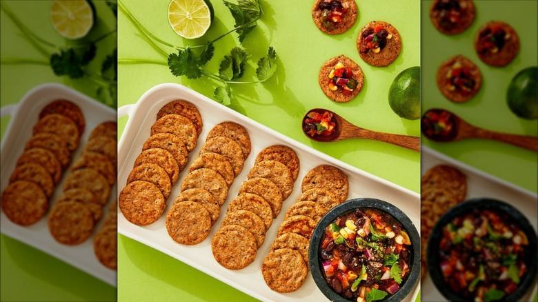bettergoods chili lime crackers with salsa on tray