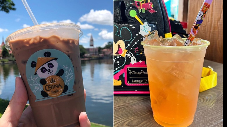 split image of Tipsy Ducks In Love drink from Epcot and a Margarita from Disneyland