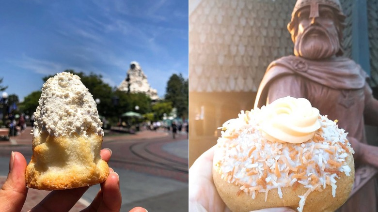split photo of the Matterhorn Macaroon and school bread from Disney