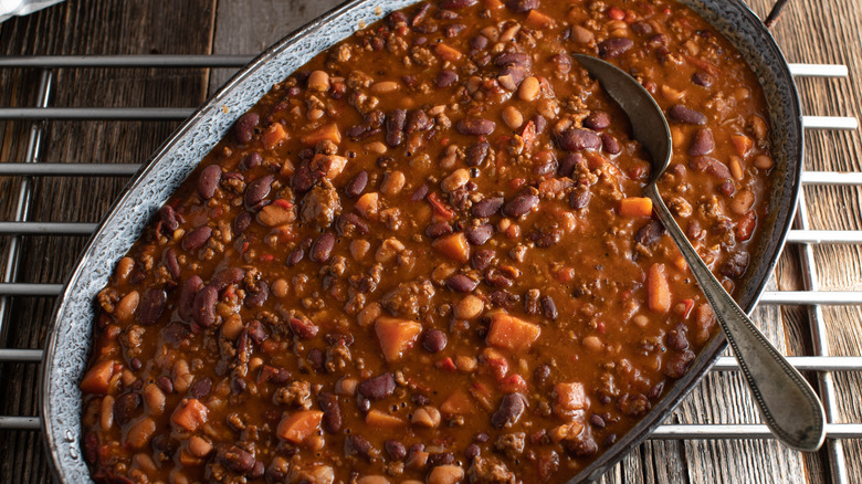 A large bowl of chili con carne