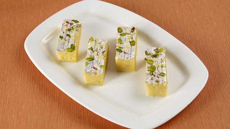 four barfi with silver warq topping