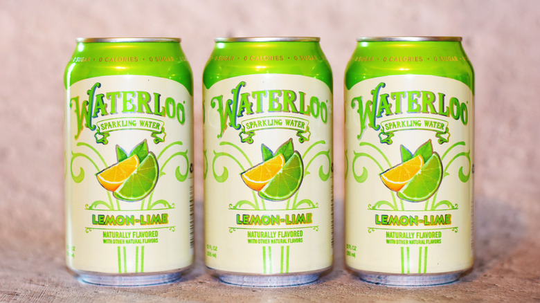 three lemon-lime Waterloo cans side by side