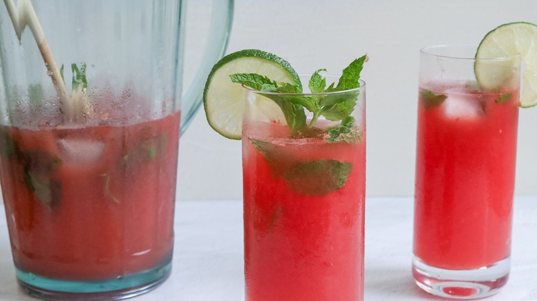 watermelon mojito cocktail in glasses