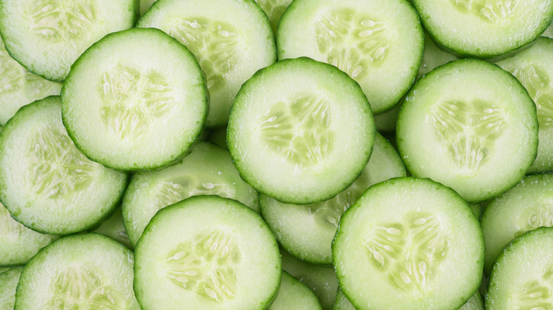 Heap of green cucumber slices