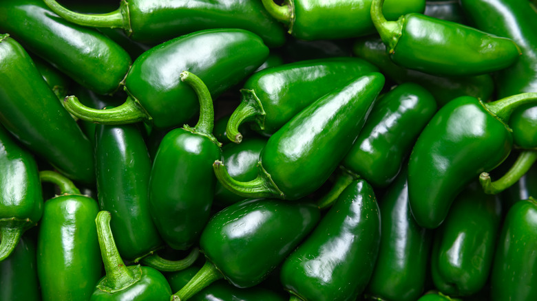 Heap of whole fresh green jalapeños