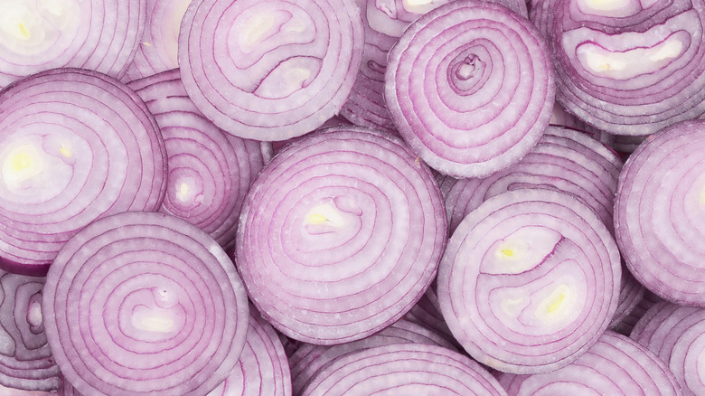 Heap of sliced red onions