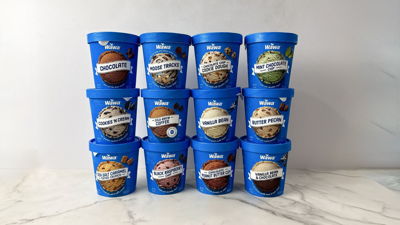 12 Wawa ice cream flavors on a white counter