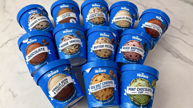 12 Wawa ice cream flavors on a white table
