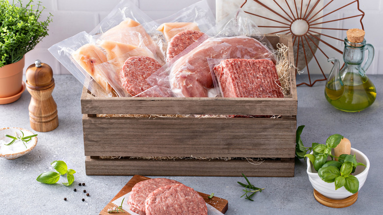 meat delivery box on counter with decorative items