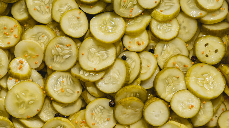 Dill pickle chips in a heap