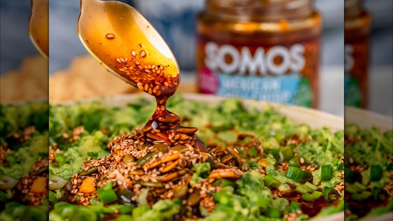 mexican chili crisp on guacamole