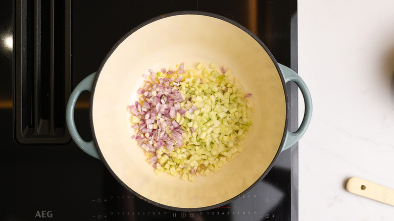 Shallots and fennel in large pan