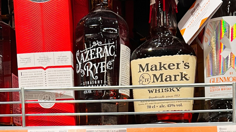 bottles of spiced rum on a shelf