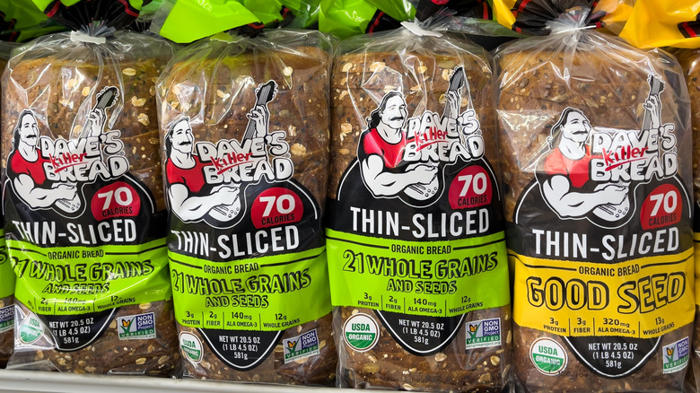 Dave's Killer Bread selections on a grocery store shelf