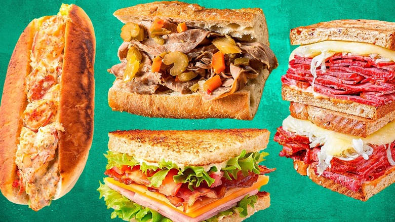 Sandwiches on teal background