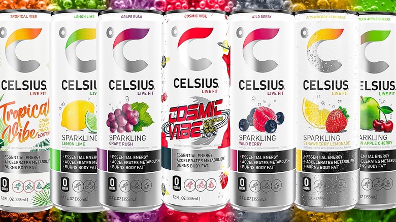 Celsius flavor cans on background