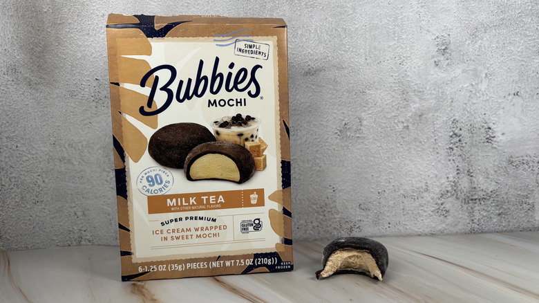 Bubbies Mochi Milk Tea Ice Cream beside a wall