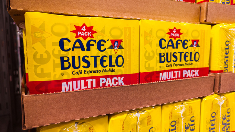 Grocery store display of Café Bustelo coffee