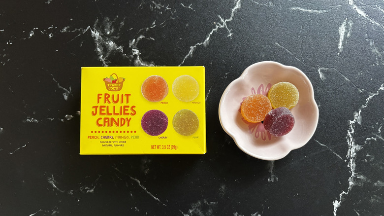 Fruit jellies candy on marble surface