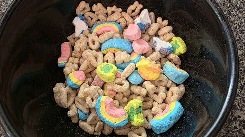 a black bowl filled with lucky charms