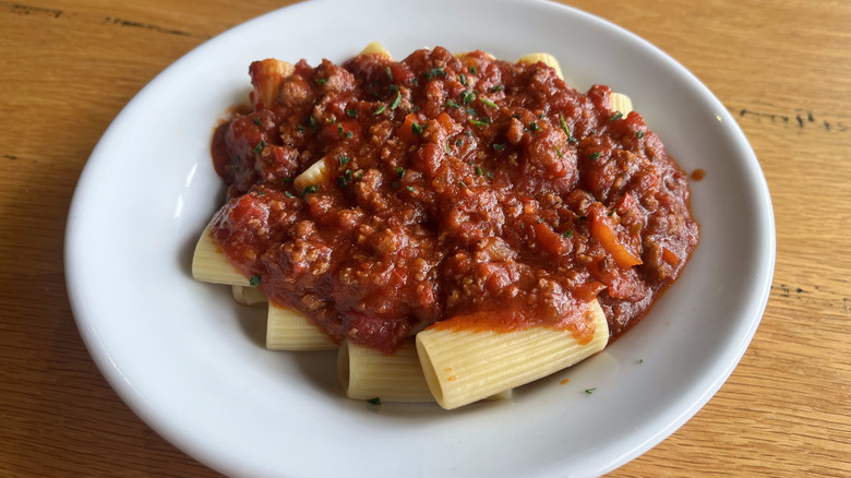 Spicy three meat sauce with pasta