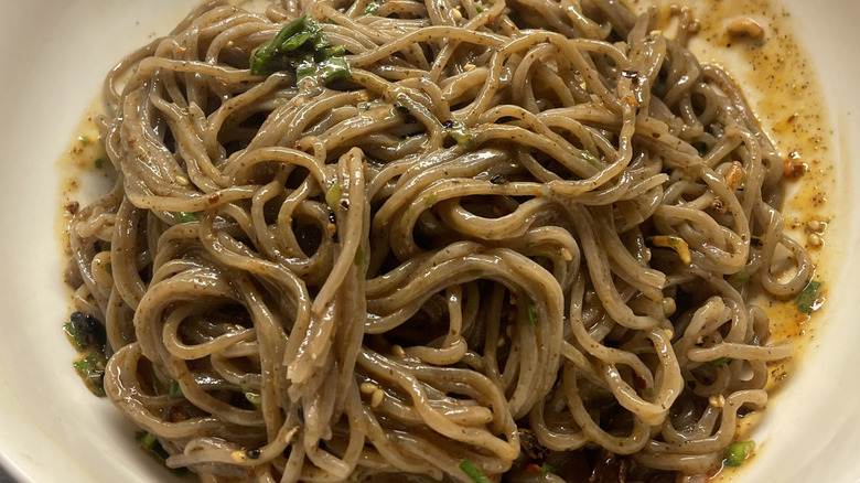 A close up of a bowl of prepared Laowai noodles