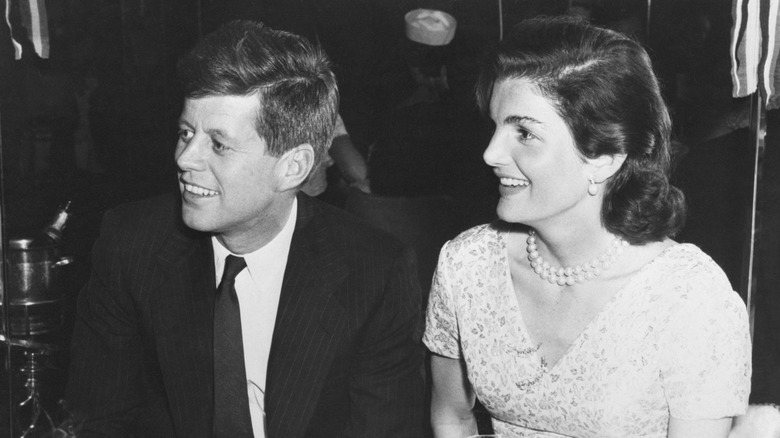 JFK and Jacqueline Kennedy having dinner