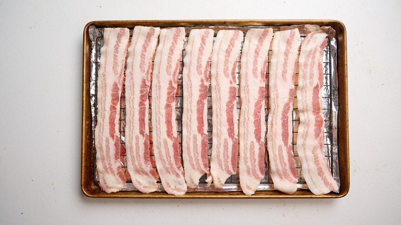 bacon arranged on a wire rack