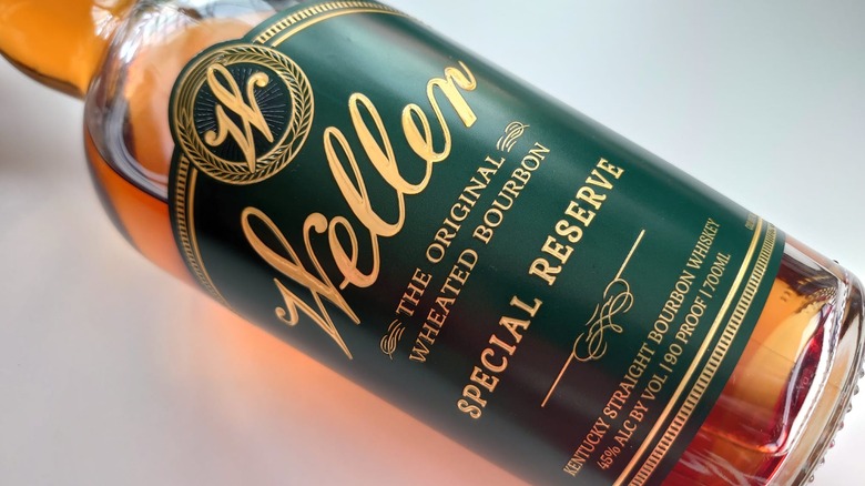 A bottle of Weller Special Reserve posed diagonally on a plain white background