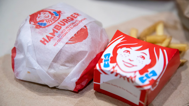 Wendy's beef burger wrapped in paper