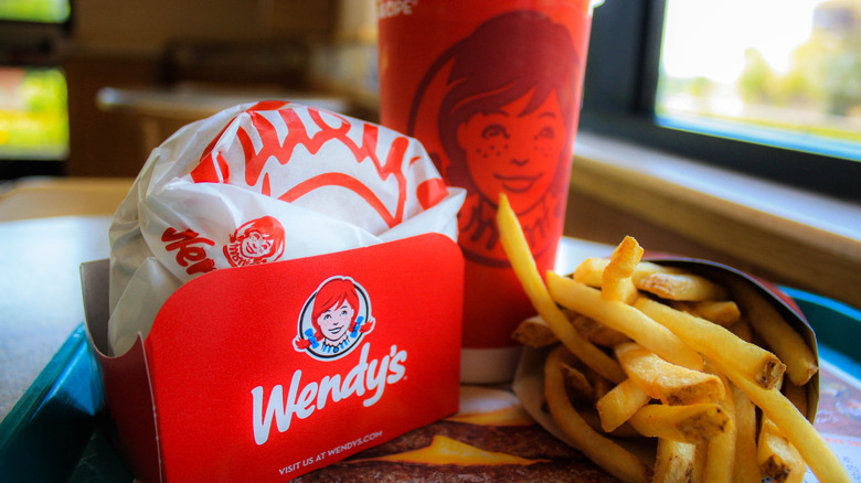 Wendy's burger combo on tray