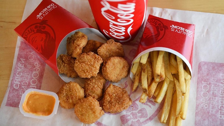 Wendy's chicken nuggets with honey mustard, fries, and drink
