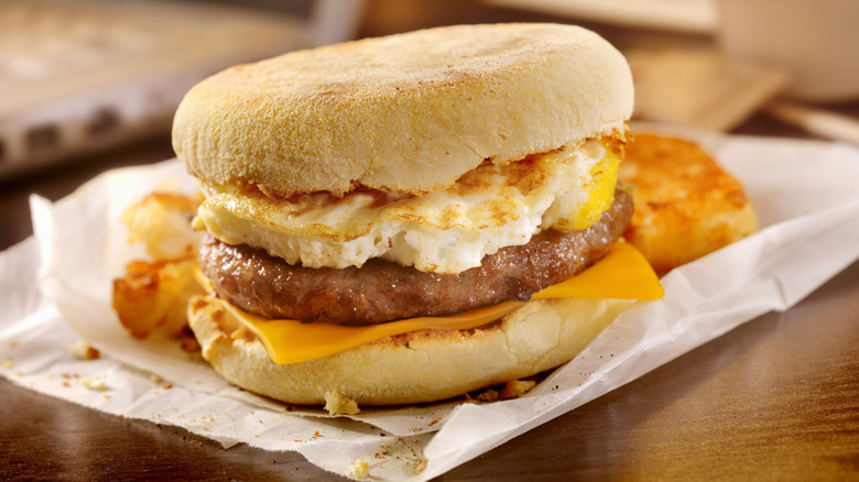 Sausage and egg breakfast sandwich