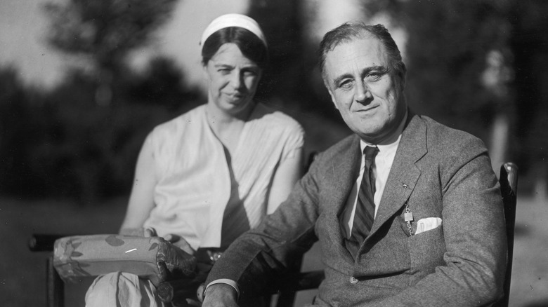Black and white photo of F.D.R. and Eleanor Roosevelt