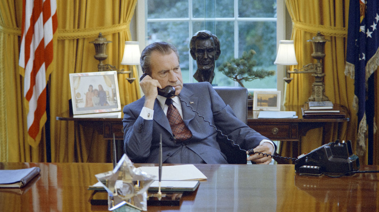 Richard Nixon on the phone at the Resolute Desk
