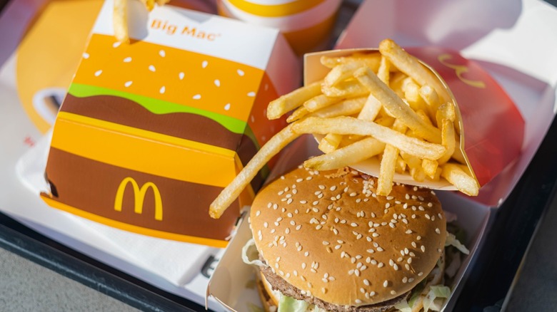 tray of McDonalds burgers and fries