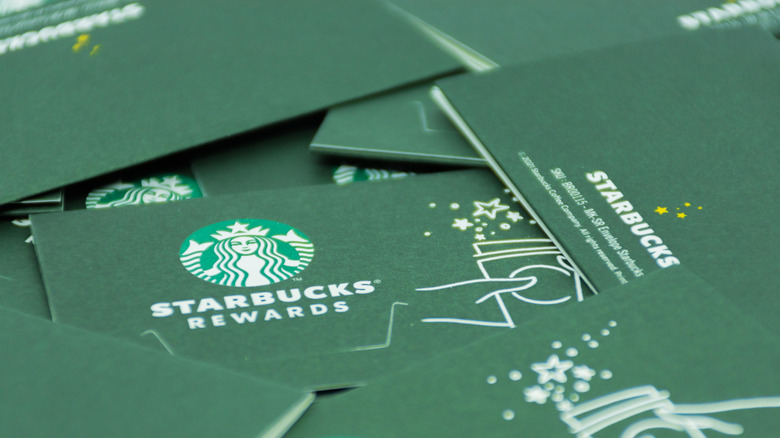 A pile of Starbucks rewards cards