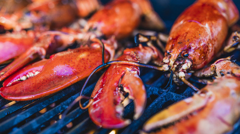 Several lobster on grill