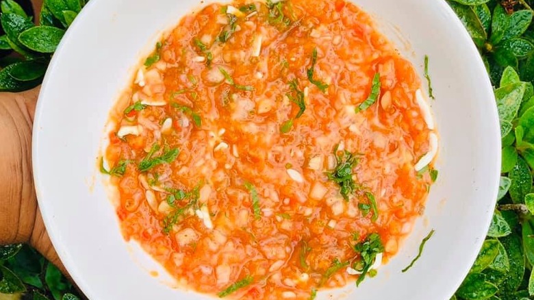 Aerial shot of tamarillo salsa