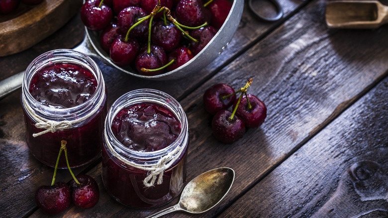 Two jars of cherry jam