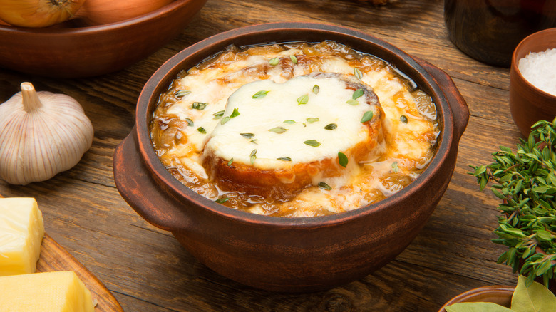 A bowl of French onion soup