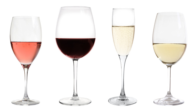 Different types of wine in different glasses