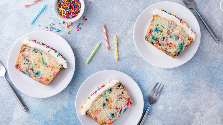 slices of birthday cake with sprinkles