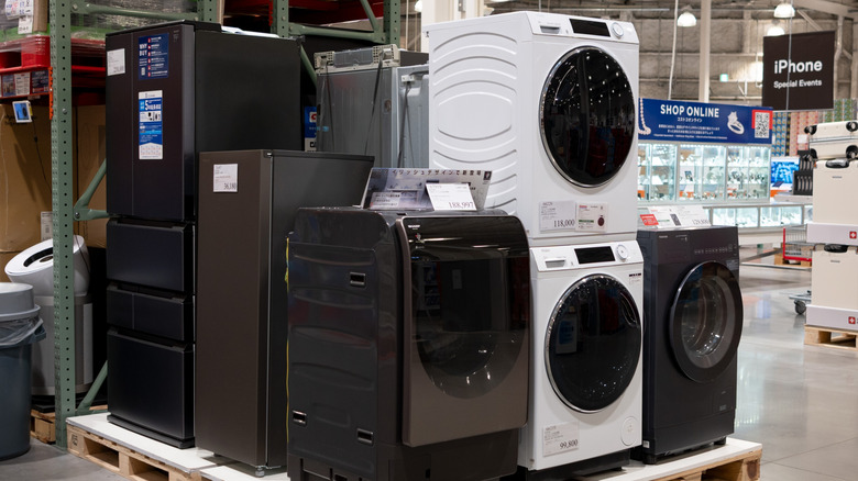 A section of appliances, including fridgerators and washer and dryers, at Costco