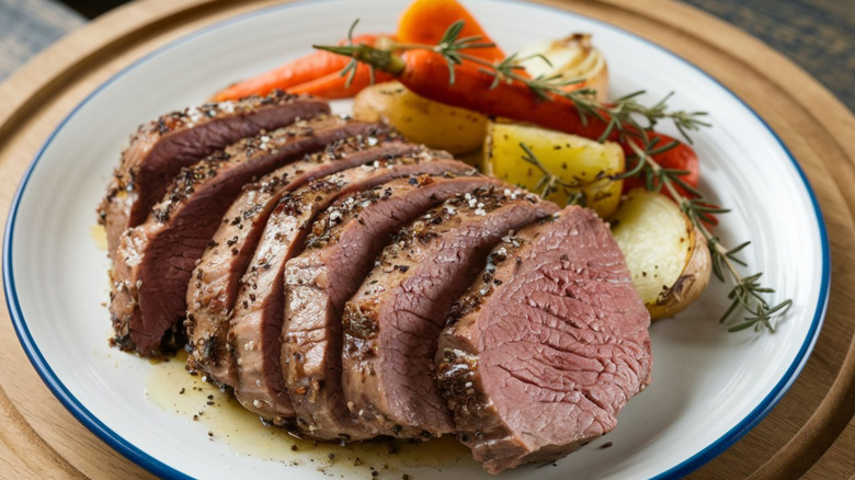 A plate of kangaroo steak